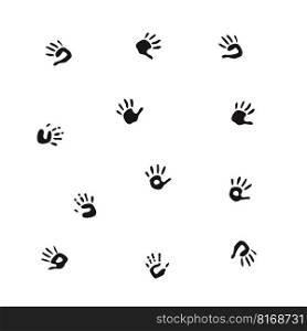 Flat vector painting tools in childish style. Hand drawn palm print, finger silhouette. Clipart elements isolated on white background