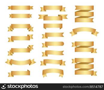 Flat vector ribbons banners flat isolated on white background, Illustration set of gold tape. Flat vector ribbons banners flat isolated on white background, Illustration set of gold tape.
