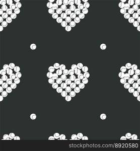 Flat vector seamless pattern, digital paper. Hand drawn tennis balls in heart