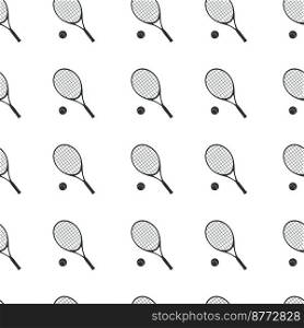Flat vector seamless pattern, digital paper. Hand drawn tennis rackets and balls