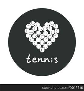 Flat vector silhouette illustration. Hand drawn tennis balls in heart shape. Love tennis. Clipart isolated on white background