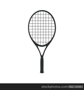 Flat vector silhouette illustration in childish style. Hand drawn tennis racket with dampener. Clipart isolated on white background