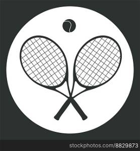 Flat vector silhouette illustration in childish style. Hand drawn tennis rackets and a ball for logo. Clipart isolated on white background