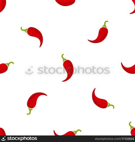 Flat vegetable seamless pattern. Decoration food design background in modern red color with chilli or cayenne pepper vegetables. Vector illustration for organic fabric print or backdrop print template. Red chili or cayenne pepper seamless pattern