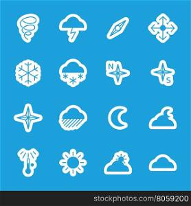Flat weather stickers set. Flat weather stickers icons set vector isolated on blue