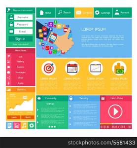 Flat website design template internet and applications layout elements vector illustration