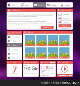 Flat website design template with menu and navigation layout elements vector illustration