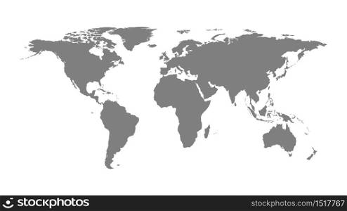 Flat world map isolated on white background, vector illustration