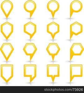 Flat yellow color map pin sign location icon. Flat yellow color map pin sign location icon with gray shadow and reflection isolated on white background. Web design element save in vector illustration 8 eps