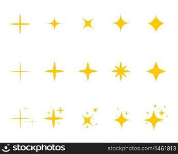 Flat yellow sparkle star.Gold twinkle stars cartoon style.Set of light firework, glow effect, bright bursts.Sparkle star with flash. Flat decoration twinkle on isolated background. vector illustration. Flat yellow sparkle star.Gold twinkle stars cartoon style.Set of light firework, glow effect, bright bursts.Sparkle star with flash. Flat decoration twinkle on isolated background. vector