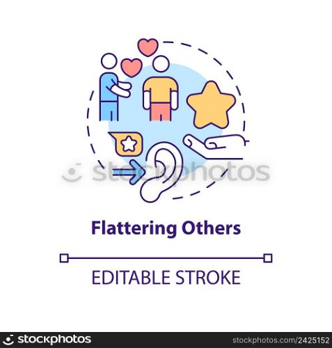 Flattering others concept icon. Show admiration. Impression management technique abstract idea thin line illustration. Isolated outline drawing. Editable stroke. Arial, Myriad Pro-Bold fonts used. Flattering others concept icon
