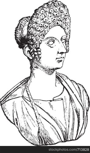 Flavia Julia Titi, daughter of Titus, vintage engraved illustration.