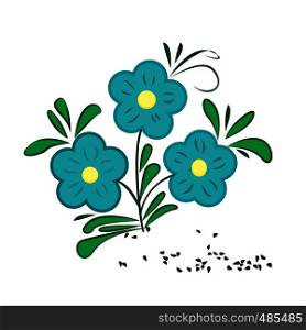 Flaxseeds and flax flower vector illustration on a white background