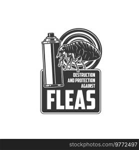 Flea control icon, insects extermination and pest control service vector symbol. Disinfection and disinsection, destruction and protection against fleas for pest control and fumigation. Fleas insects extermination pest control icon