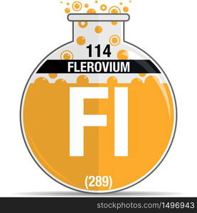 Flerovium symbol on chemical round flask. Element number 114 of the Periodic Table of the Elements - Chemistry. Vector image