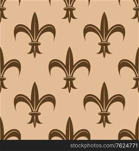 Fleur de lys seamless pattern in brown and beige colors for heraldic background or backdrop design