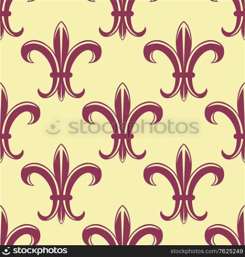Fleur de lys seamless pattern with yellow background and purple flowers for wallpaper and heraldic design