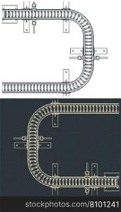 Flex link conveyor drawings Royalty Free Vector Image