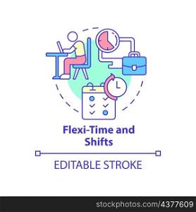 Flexi-time and shifts concept icon. Comfortable schedule for employees abstract idea thin line illustration. Isolated outline drawing. Editable stroke. Roboto-Medium, Myriad Pro-Bold fonts used. Flexi-time and shifts concept icon