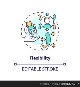 Flexibility concept icon. Equal access. Diverse people. Inclusive workplace. Continuous improvement. Quick change abstract idea thin line illustration. Isolated outline drawing. Editable stroke. Flexibility concept icon