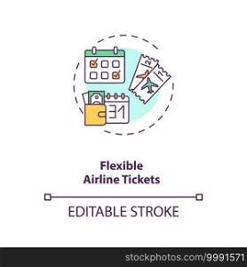 Flexible airline tickets concept icon. Business traver during covid pandemic idea thin line illustration. Price strategy optimization. Vector isolated outline RGB color drawing. Editable stroke. Flexible airline tickets concept icon