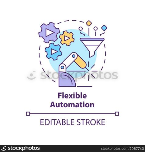Flexible automation concept icon. Extended programmable automation abstract idea thin line illustration. Isolated outline drawing. Editable stroke. Roboto-Medium, Myriad Pro-Bold fonts used. Flexible automation concept icon