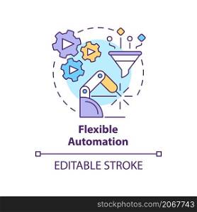 Flexible automation concept icon. Extended programmable automation abstract idea thin line illustration. Isolated outline drawing. Editable stroke. Roboto-Medium, Myriad Pro-Bold fonts used. Flexible automation concept icon