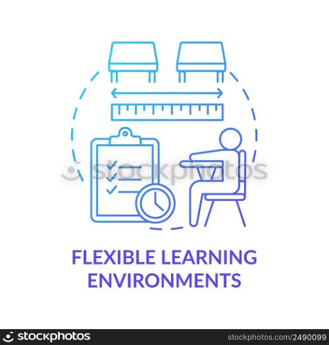 Flexible learning environments blue gradient concept icon. Personalized school education program abstract idea thin line illustration. Isolated outline drawing. Myriad Pro-Bold font use. Flexible learning environments blue gradient concept icon
