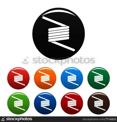 Flexible spring cable icons set 9 color vector isolated on white for any design. Flexible spring cable icons set color
