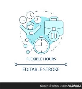Flexible work time concept icon. Flextime. Adjustable job schedule abstract idea thin line illustration. Isolated outline drawing. Editable stroke. Roboto-Medium, Myriad Pro-Bold fonts used. Flexible work time concept icon
