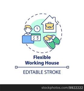 Flexible working house concept icon. Working remotely from home idea thin line illustration. Work-life balance. Flexible work schedule. Vector isolated outline RGB color drawing. Editable stroke. Flexible working house concept icon