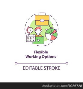 Flexible working options concept icon. Employee perks abstract idea thin line illustration. Remote working at home. Office workplace. Vector isolated outline color drawing. Editable stroke. Flexible working options concept icon