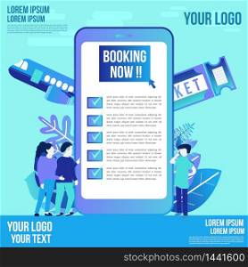 Flight booking online concept travel booking in internet plane flights reservation vacation holiday.Modern flat design for mobile phone hotel, flight, car, tickets.