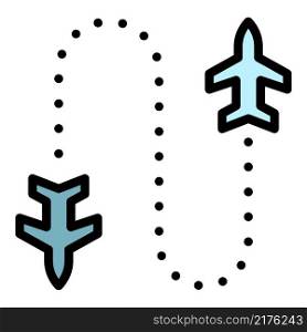 Flight route icon. Outline flight route vector icon color flat isolated. Flight route icon color outline vector