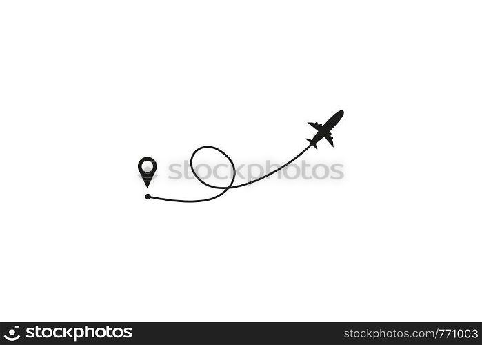Flight route. Plane icon. Airplane icon with route from launch point to destination point. Vector illustration.. Flight route. Plane icon. Airplane icon with route from launch point to destination point. Vector illustration