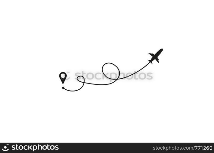 Flight route. Plane icon. Airplane icon with route from launch point to destination point. Vector illustration.. Flight route. Plane icon. Airplane icon with route from launch point to destination point. Vector illustration