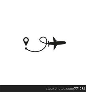 Flight route. Plane icon. Airplane icon with route from launch point to destination point. Vector illustration.. Flight route. Plane icon. Airplane icon with route from launch point to destination point. Vector illustration
