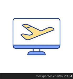 Flight tickets booking RGB color icon. Online ticketing system. Airline website. Online trip planner. Requiring internet access. Booking at anytime. Marking routes, plans. Isolated vector illustration. Flight tickets booking RGB color icon