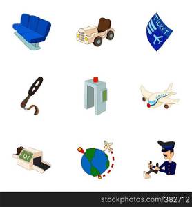 Flights icons set. Cartoon illustration of 9 flights vector icons for web. Flights icons set, cartoon style