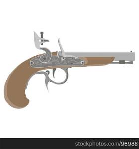 Flintlock vector vintage pistol illustration gun weapon old white pirate musket retro isolated