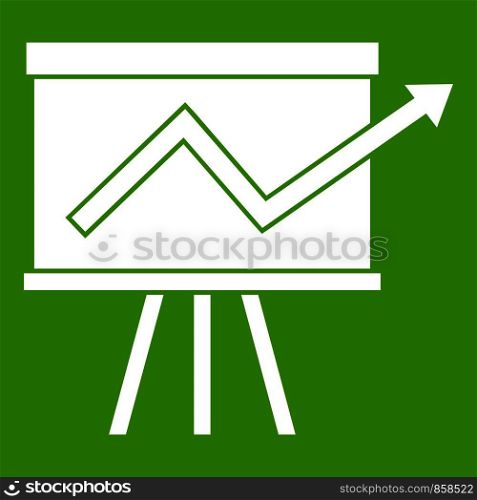 Flip chart with statistics icon white isolated on green background. Vector illustration. Flip chart with statistics icon green