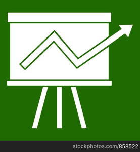 Flip chart with statistics icon white isolated on green background. Vector illustration. Flip chart with statistics icon green