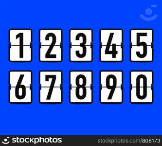 Flip countdown clock counter timer. Vector time remaining count down flip board with scoreboard of day, hour, minutes and seconds for web page upcoming event template design. Vector stock illustration