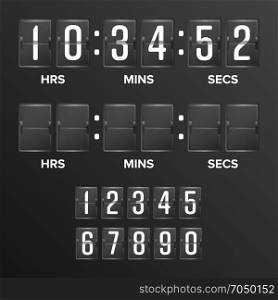 Flip Countdown Timer Vector. Analog Black Scoreboard Digital Timer Blank. Hours, Minutes, Seconds. Time Illustration. Flip Countdown Timer Vector. Analog Black Scoreboard Digital Timer Blank. Hours, Minutes, Seconds. Time