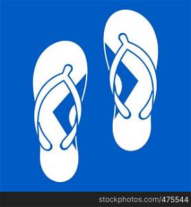 Flip flop sandals icon white isolated on blue background vector illustration. Flip flop sandals icon white