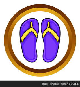 Flip flop sandals vector icon in golden circle, cartoon style isolated on white background. Flip flop sandals vector icon