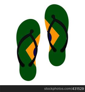 Flip flops in Brazil flag colors icon flat isolated on white background vector illustration. Flip flops in Brazil flag colors icon isolated
