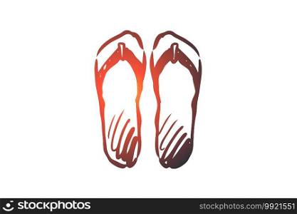 Flip-flops, shoes, footwear, summer, beach concept. Hand drawn pair of flip-flop shoes concept sketch. Isolated vector illustration.. Flip-flops, shoes, footwear, summer, beach concept. Hand drawn isolated vector.