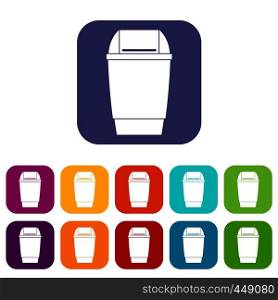 Flip lid bin icons set vector illustration in flat style In colors red, blue, green and other. Flip lid bin icons set flat