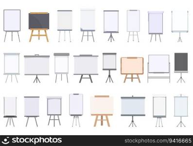 Flipchart icons set cartoon vector. Board education. Classroom stand. Flipchart icons set cartoon vector. Board education